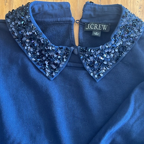 J Crew navy sequin collar sweatshirt M worn once - Picture 2 of 2